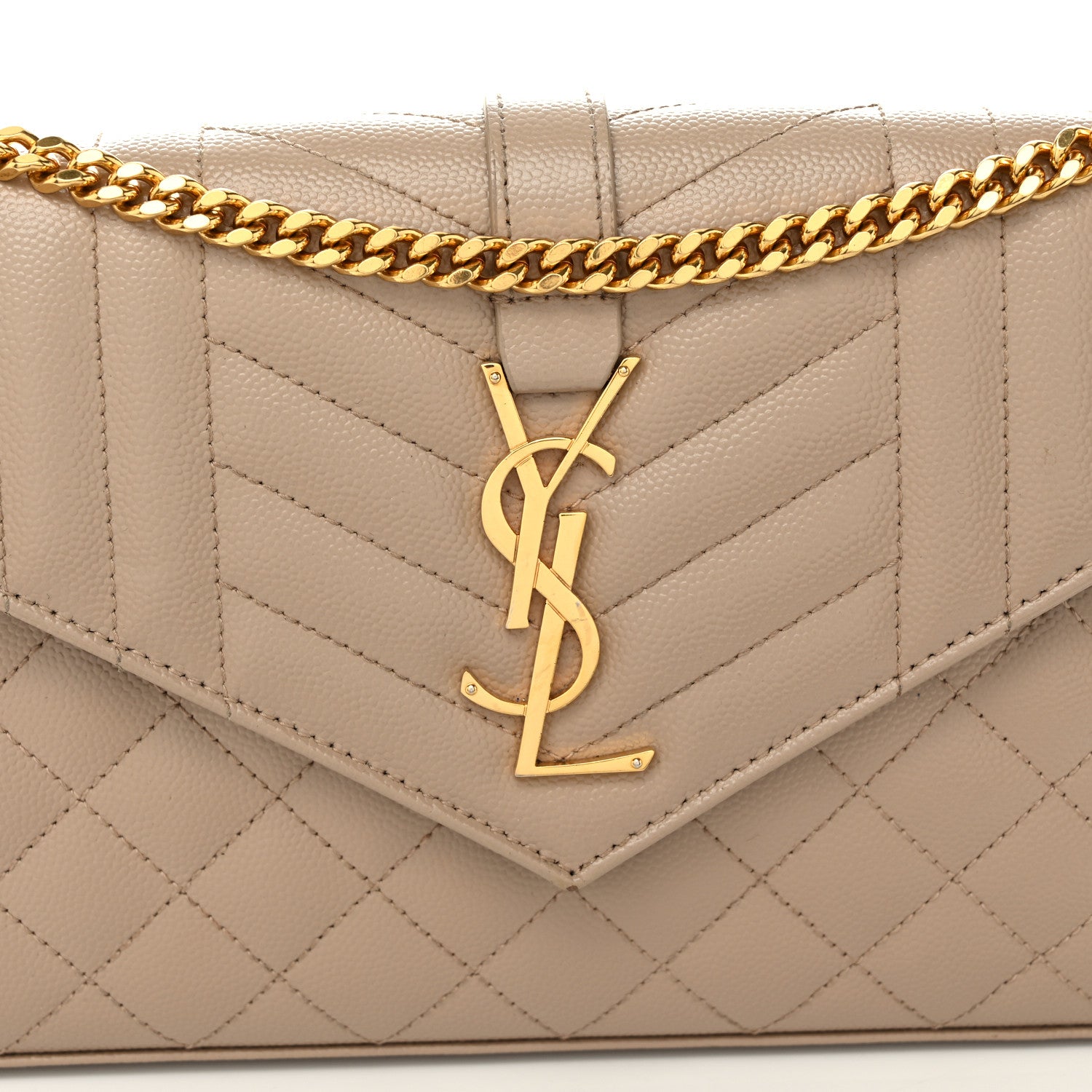Saint Laurent Grain De Poudre Mixed Matelasse Triquilt Monogram Chain Wallet Dark Beige 8 of 11