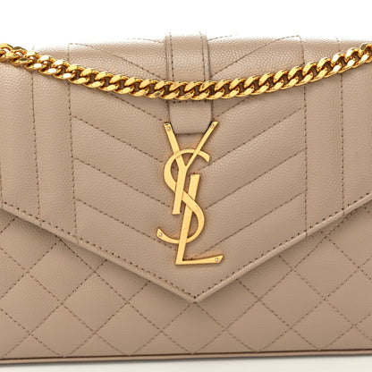 Saint Laurent Grain De Poudre Mixed Matelasse Triquilt Monogram Chain Wallet Dark Beige 8 of 11