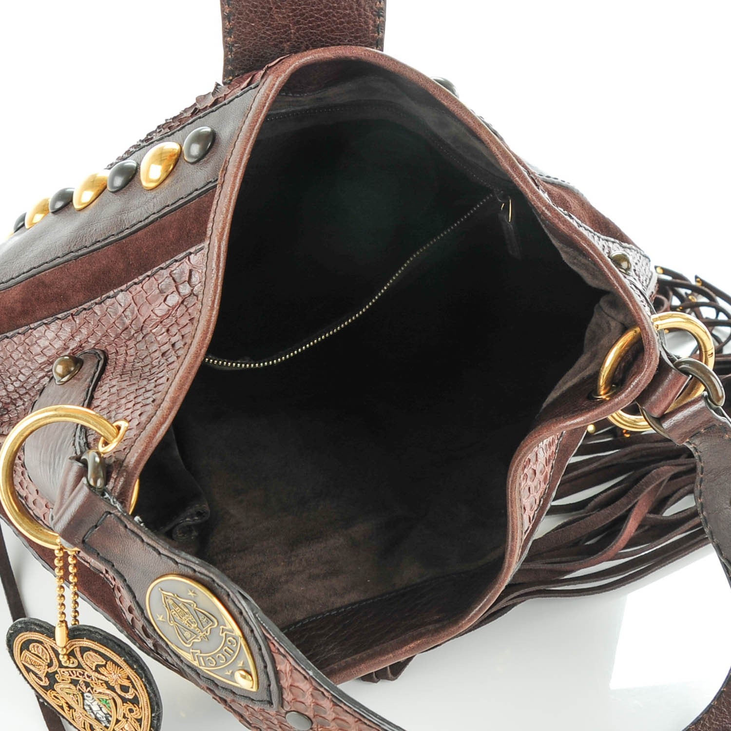 Gucci Calfskin Python Suede Fringe Babouska Hobo Brown 5 of 7