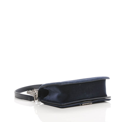 Chanel Velvet Quilted Medium Boy Flap Dark Navy Blue 4 of 7