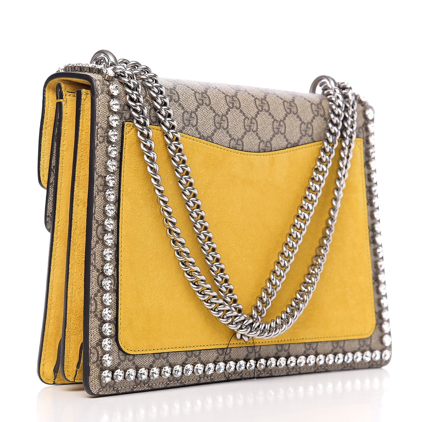 GG Supreme Monogram Crystal Bow Embroidered Medium Dionysus Shoulder Bag Yellow