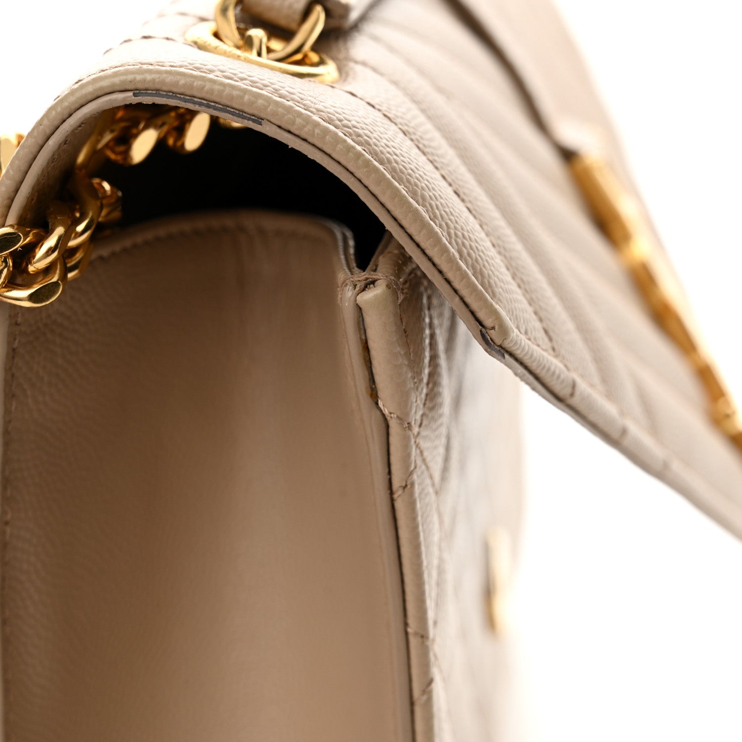 Saint Laurent Grain De Poudre Textured Mixed Matelasse Medium Triquilt Monogram Satchel Dark Beige 14 of 14