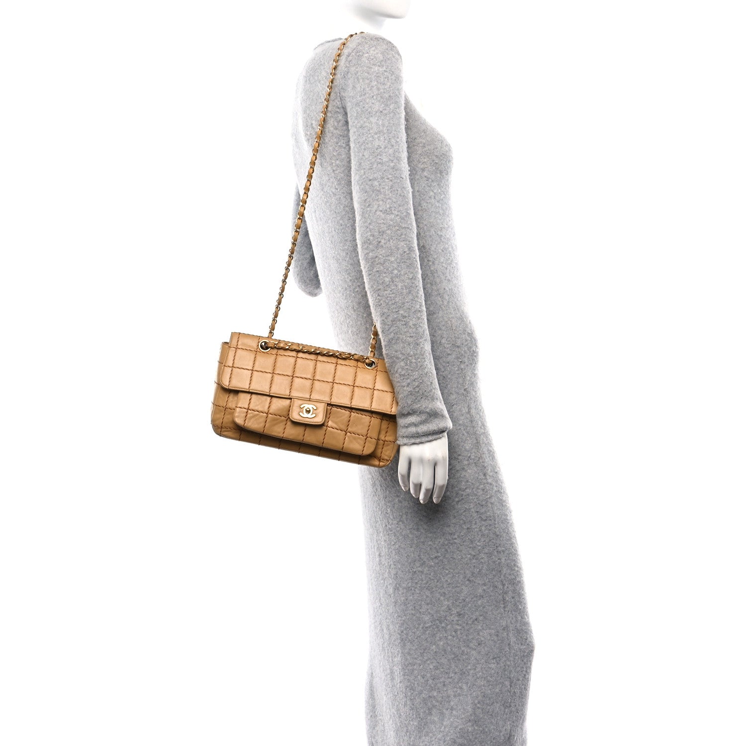 Chanel Lambskin Square Double Stitch Flap Beige 2 of 10