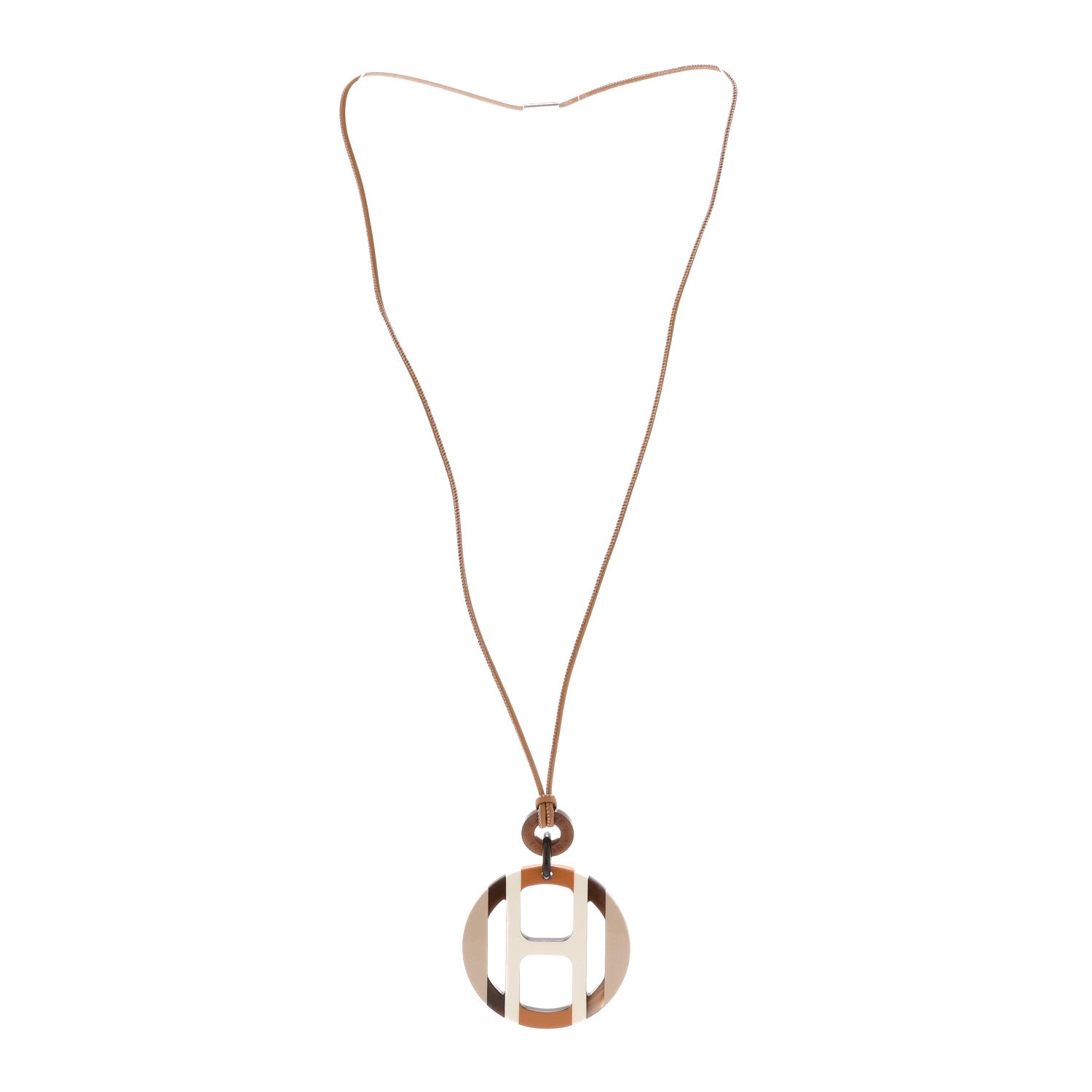 Hermes Buffalo Horn Lacquer H Equipe Pendant Necklace Sable 3 of 6