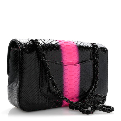 Chanel Snakeskin Medium Double Flap Black Pink 3 of 15