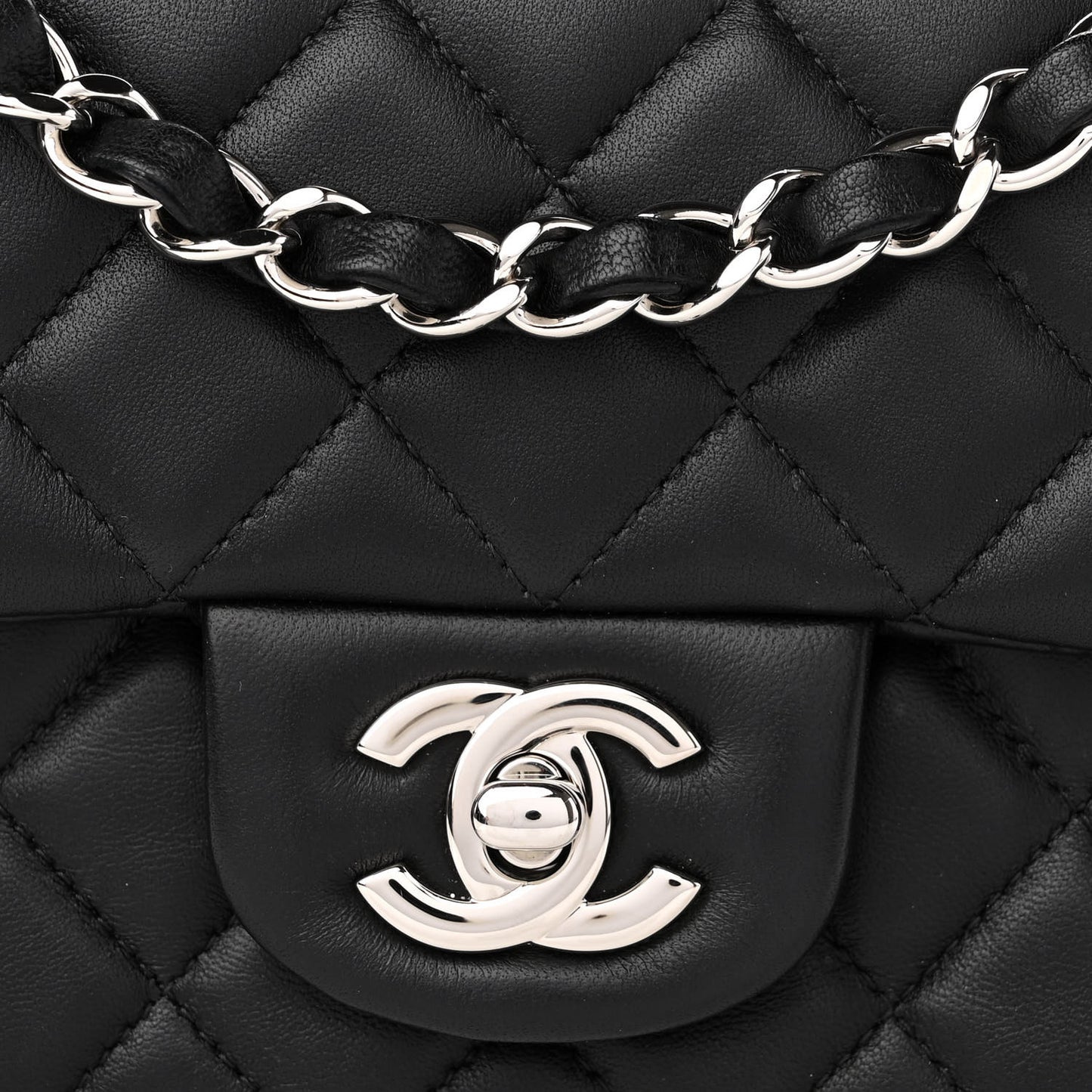 Lambskin Quilted Mini Rectangular Flap Black