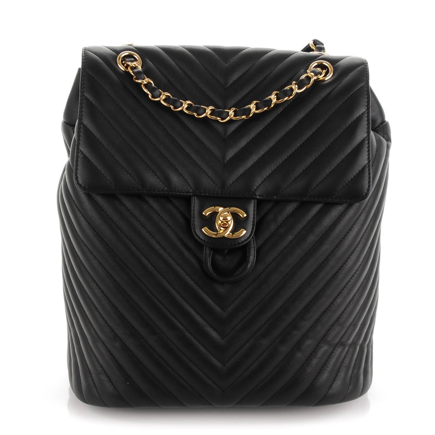 Calfskin Chevron Quilted Large Urban Spirit Backpack Black