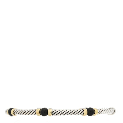 David Yurman Sterling Silver 14K Yellow Gold Onyx 3mm Metro Link Bracelet 1 of 3