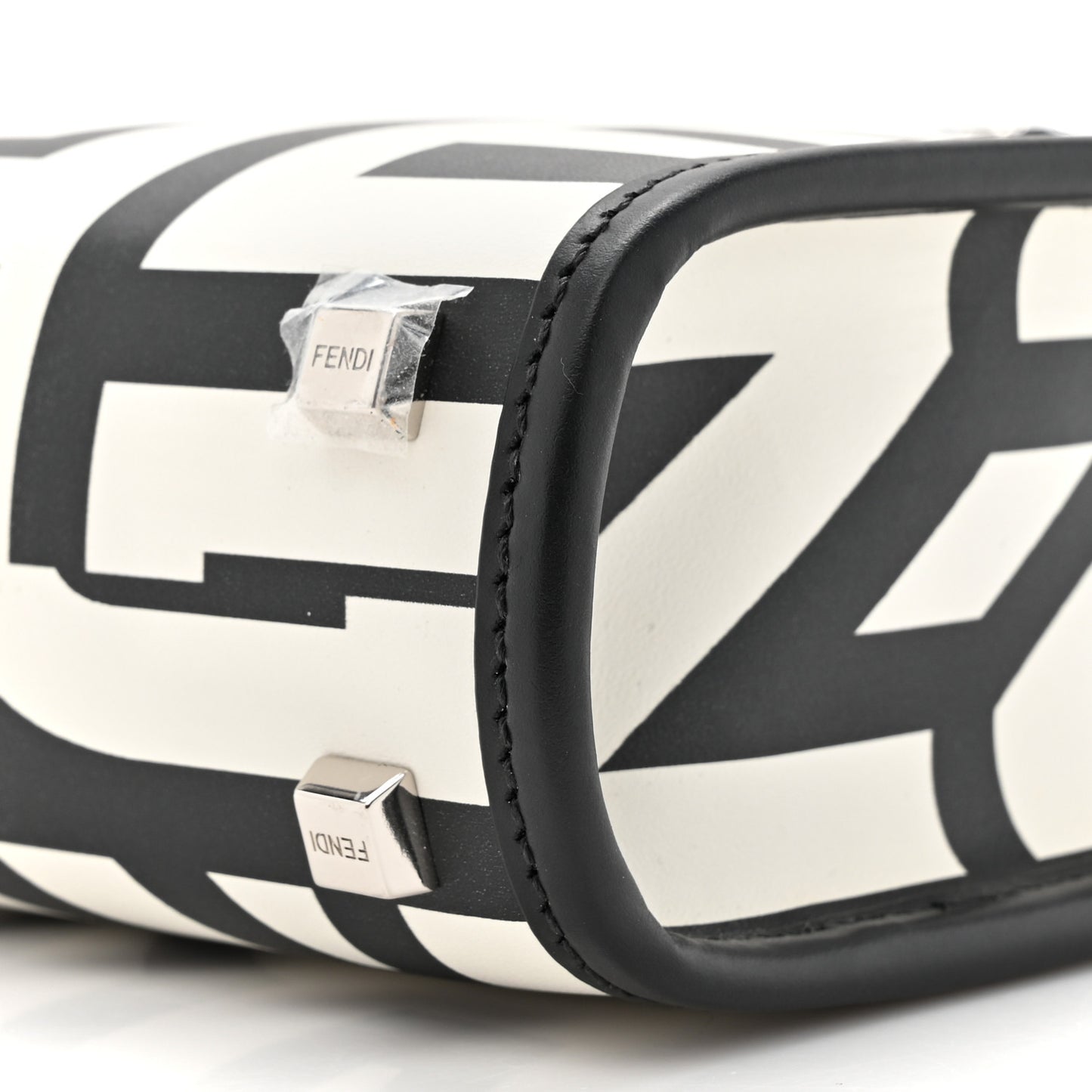 X MARC JACOBS Vitello King Plexiglass Logo Print Mini Fendi Sunshine Shopper Tote Black White
