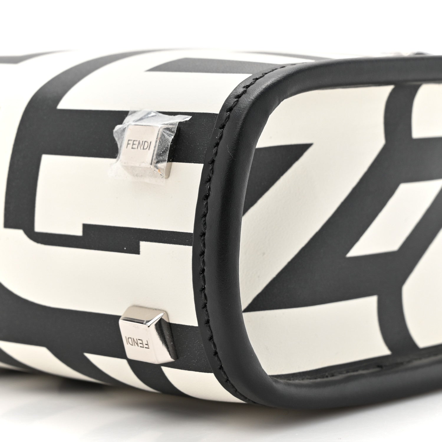 Fendi X MARC JACOBS Vitello King Plexiglass Logo Print Mini Fendi Sunshine Shopper Tote Black White 8 of 9