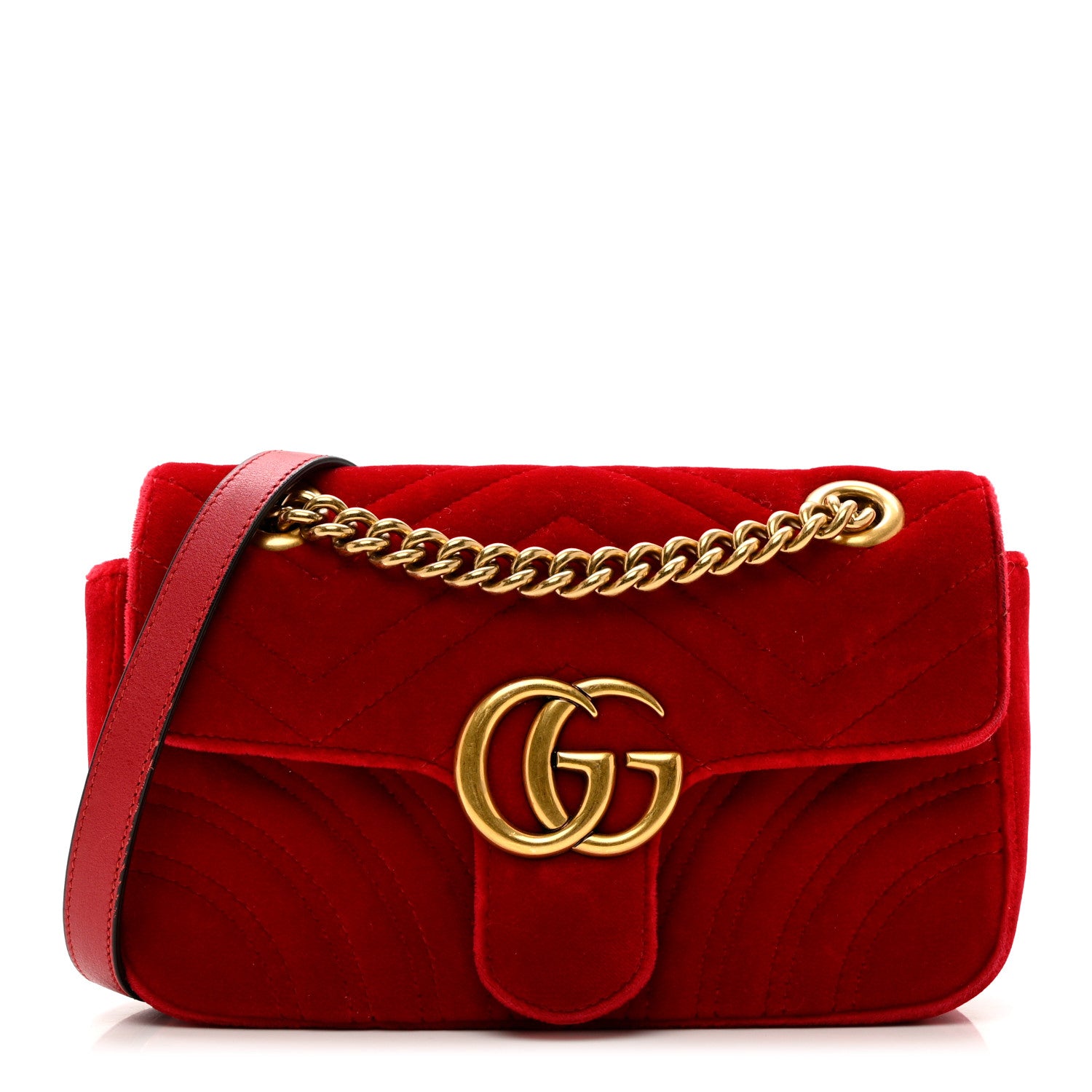 Gucci Velvet Matelasse Mini GG Marmont Shoulder Bag Hibiscus Red 1 of 10