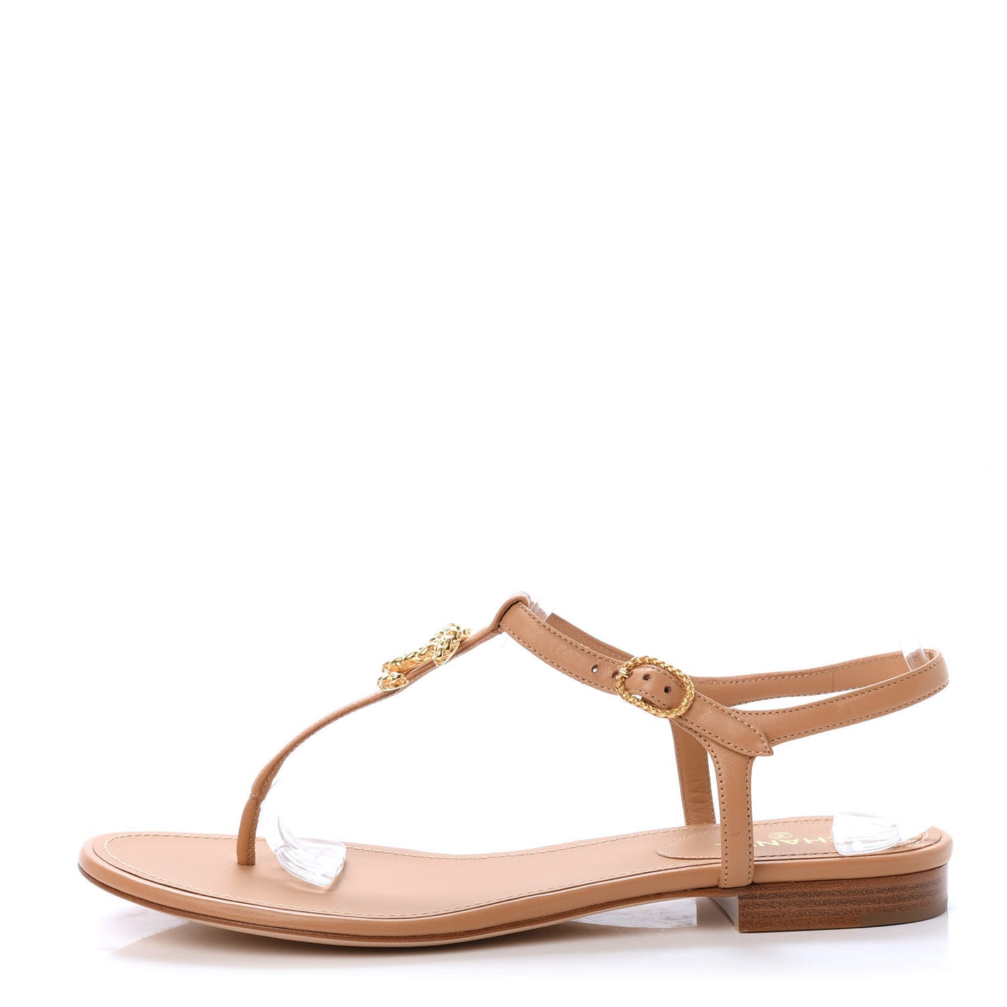 Lambskin Chain CC Logo Thong Sandals 39.5 Light Brown