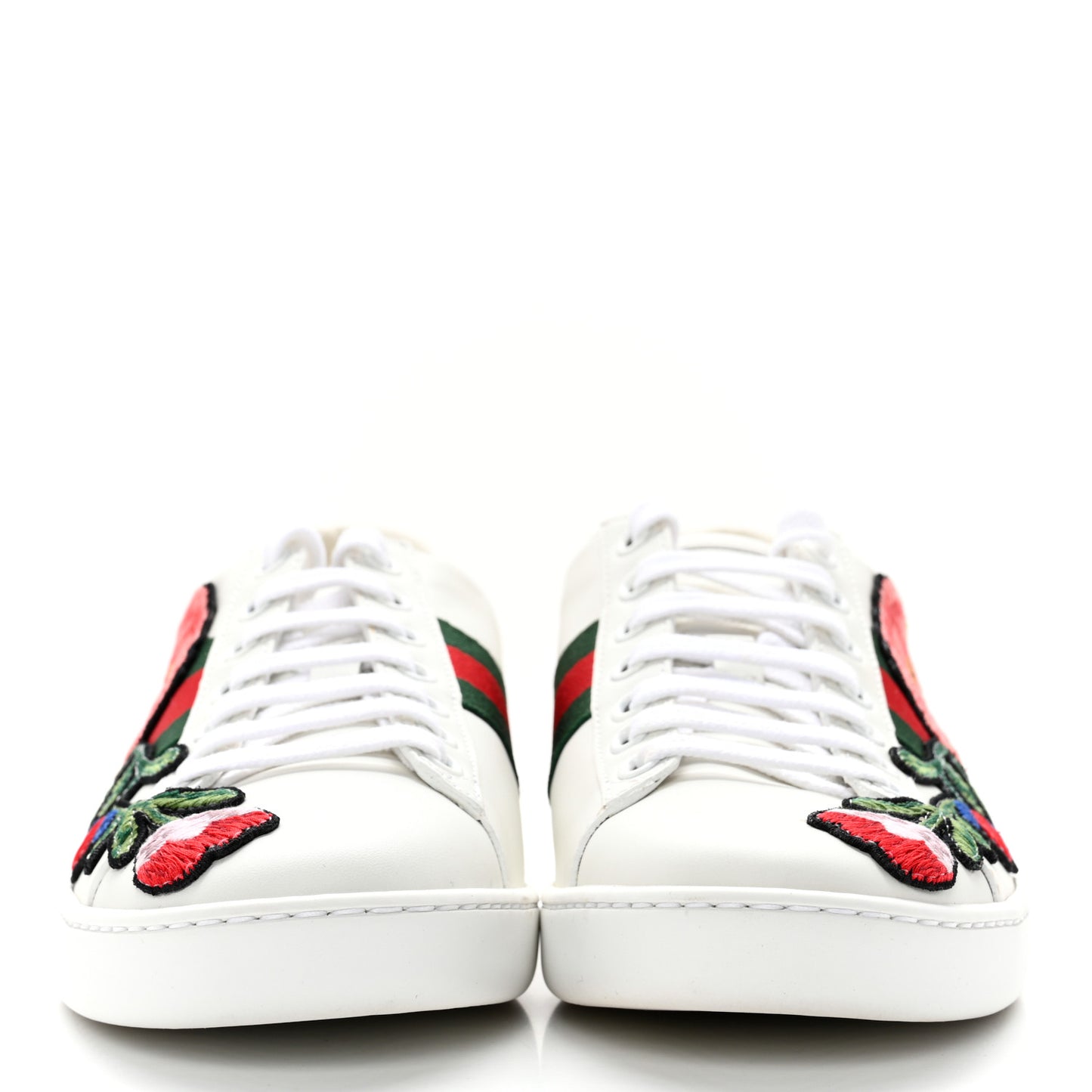 Calfskin Web Floral Embroidered Womens Ace Sneakers 36 White