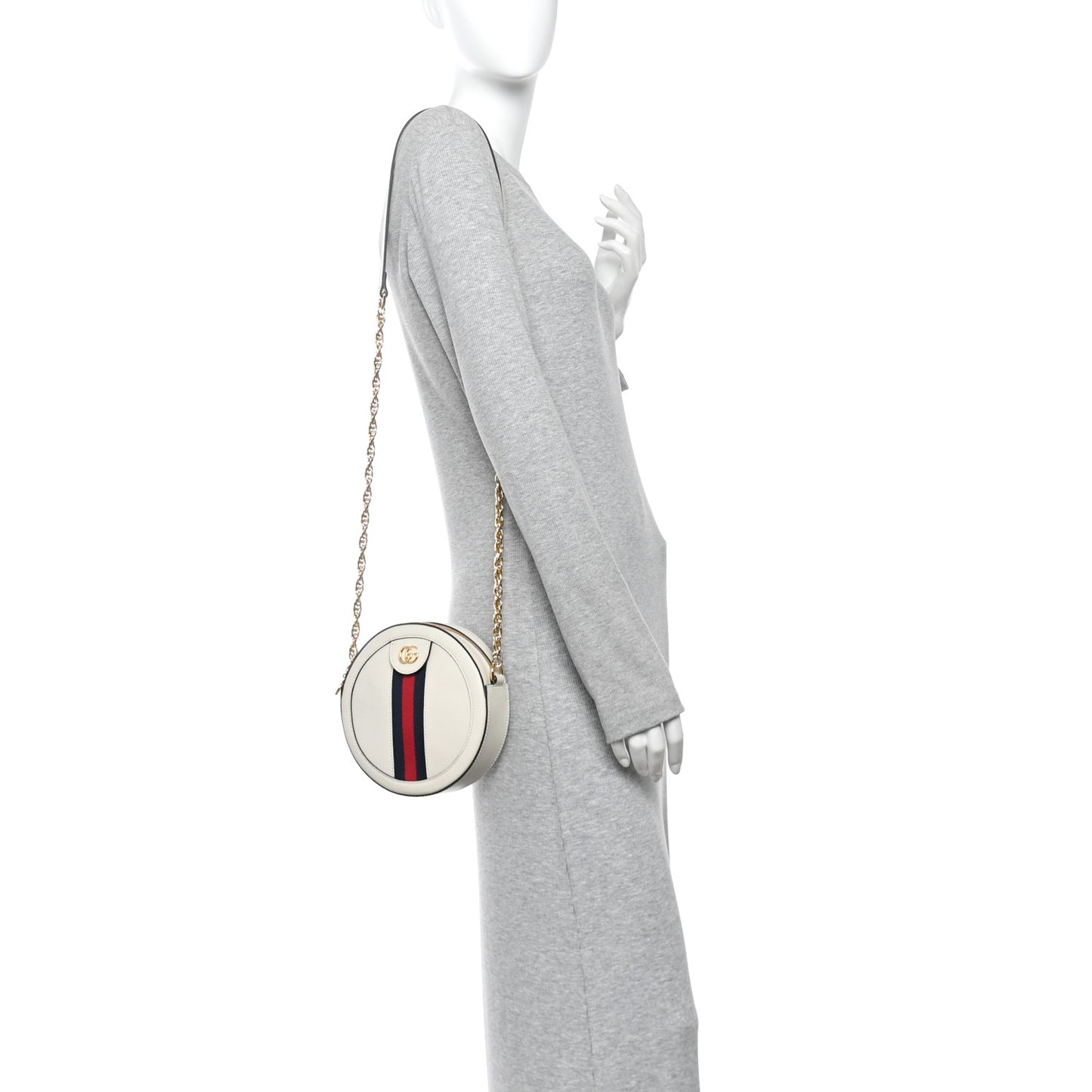 Textured Calfskin Web Mini Ophidia Round Shoulder Bag Mystic White