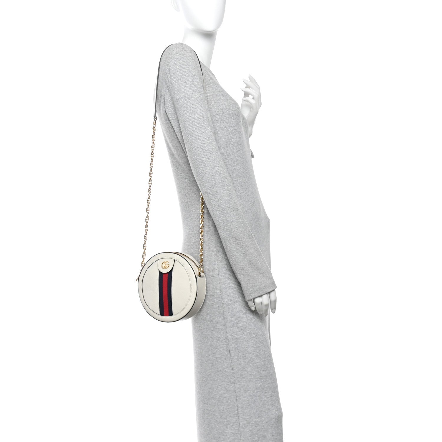 Gucci Textured Calfskin Web Mini Ophidia Round Shoulder Bag Mystic White 2 of 10