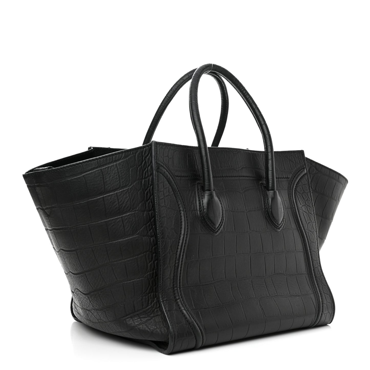 Calfskin Crocodile Embossed Medium Phantom Luggage Black