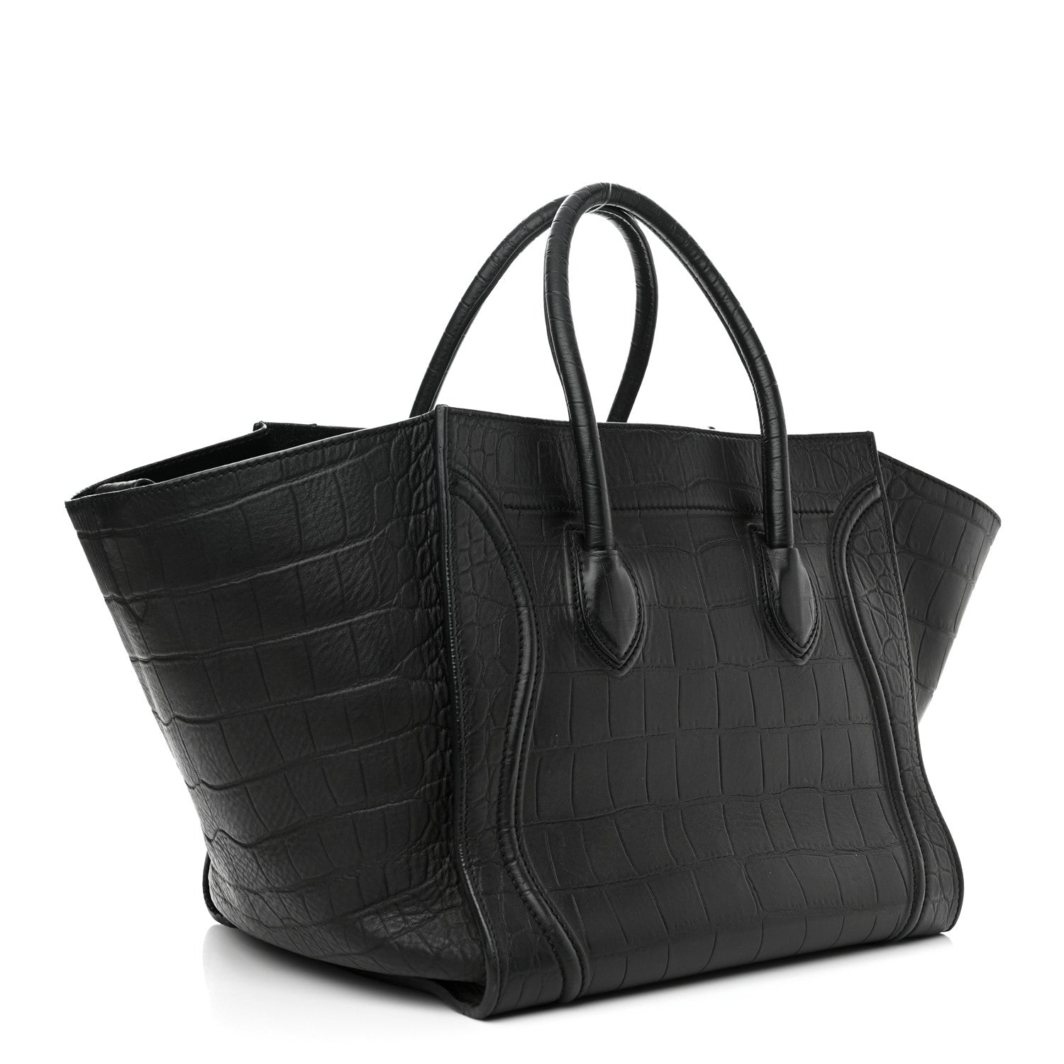 Celine Calfskin Crocodile Embossed Medium Phantom Luggage Black 3 of 17