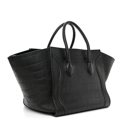 Celine Calfskin Crocodile Embossed Medium Phantom Luggage Black 3 of 17