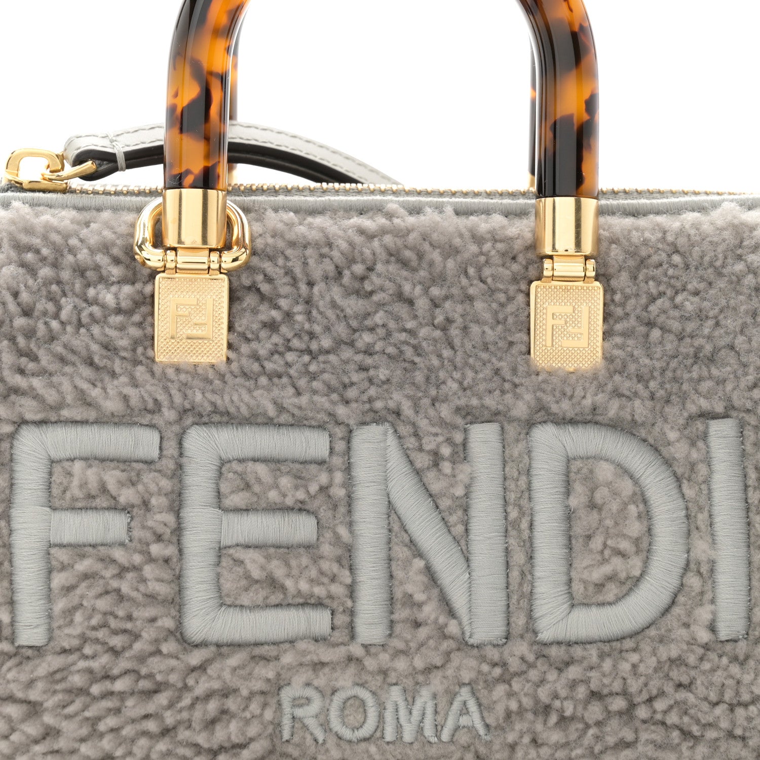 Fendi Sheepskin Vitello King Plexiglass Logo Embroidered Mini By The Way Top Handle Boston Ghiaccio 8 of 12