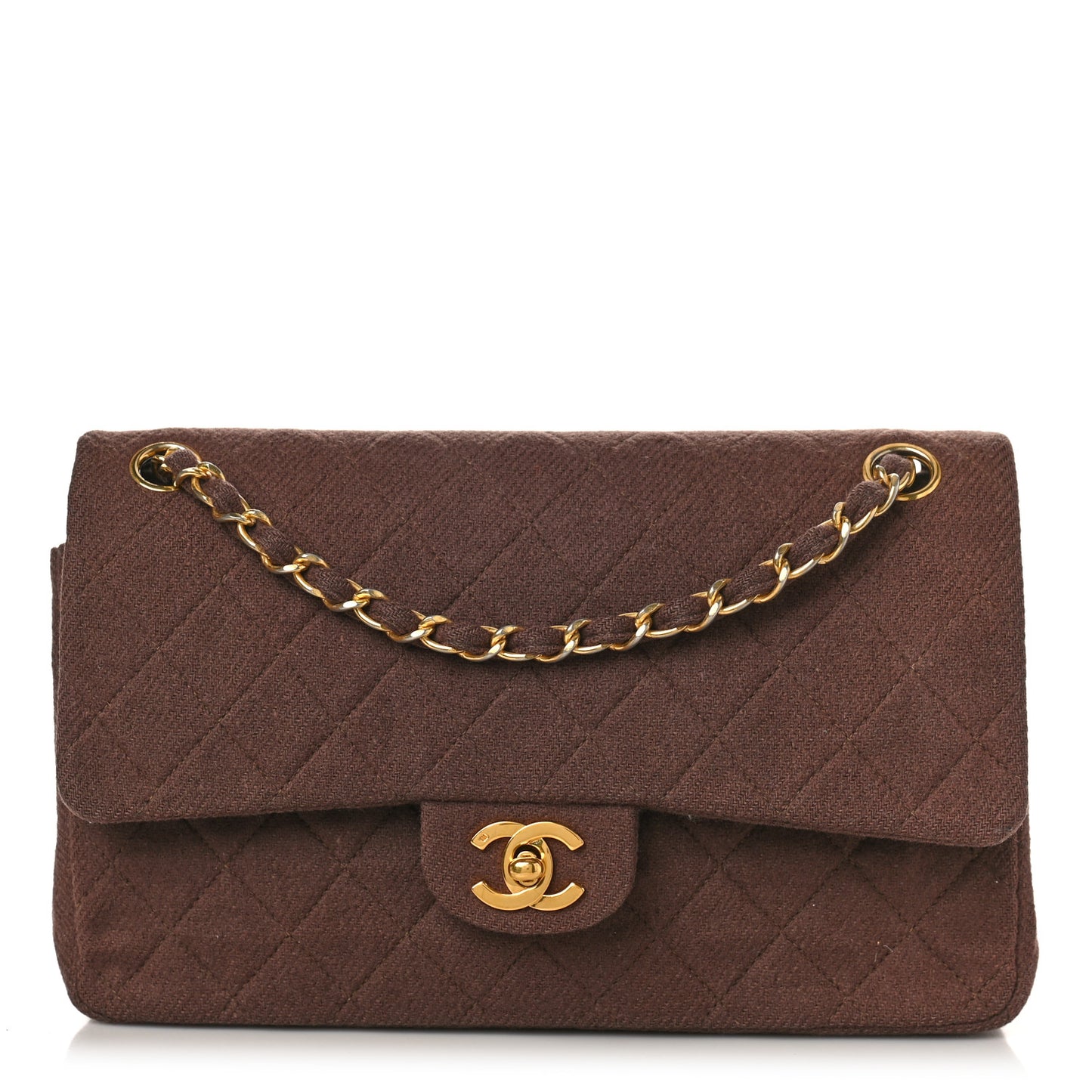Jersey Quilted Small Double Flap Brown