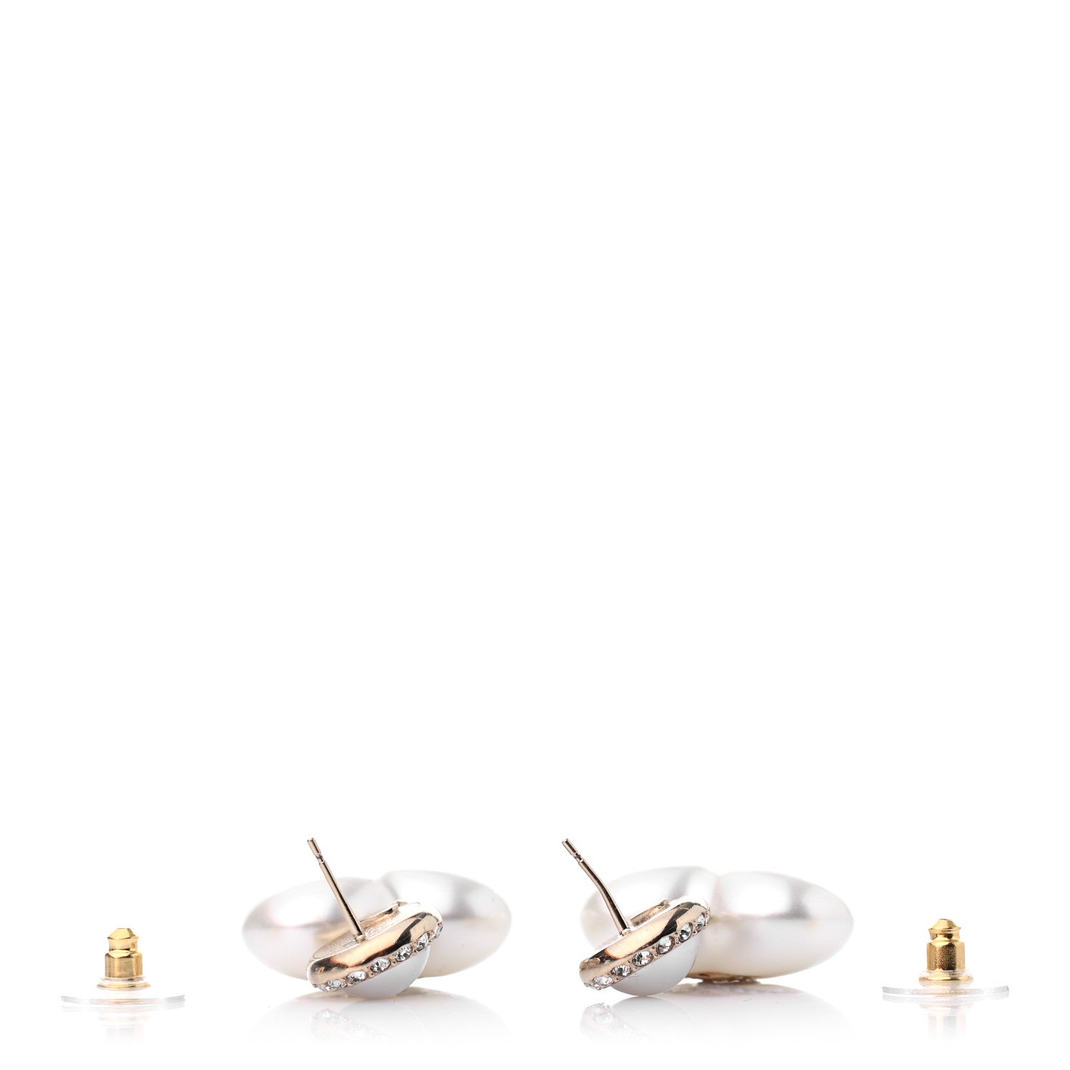 Chanel Pearl Crystal CC Heart Drop Earrings Gold 3 of 4