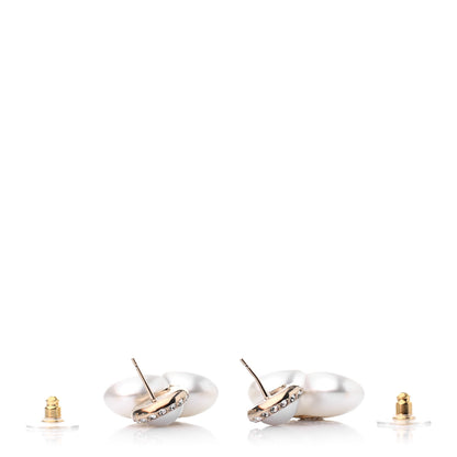 Chanel Pearl Crystal CC Heart Drop Earrings Gold 3 of 4