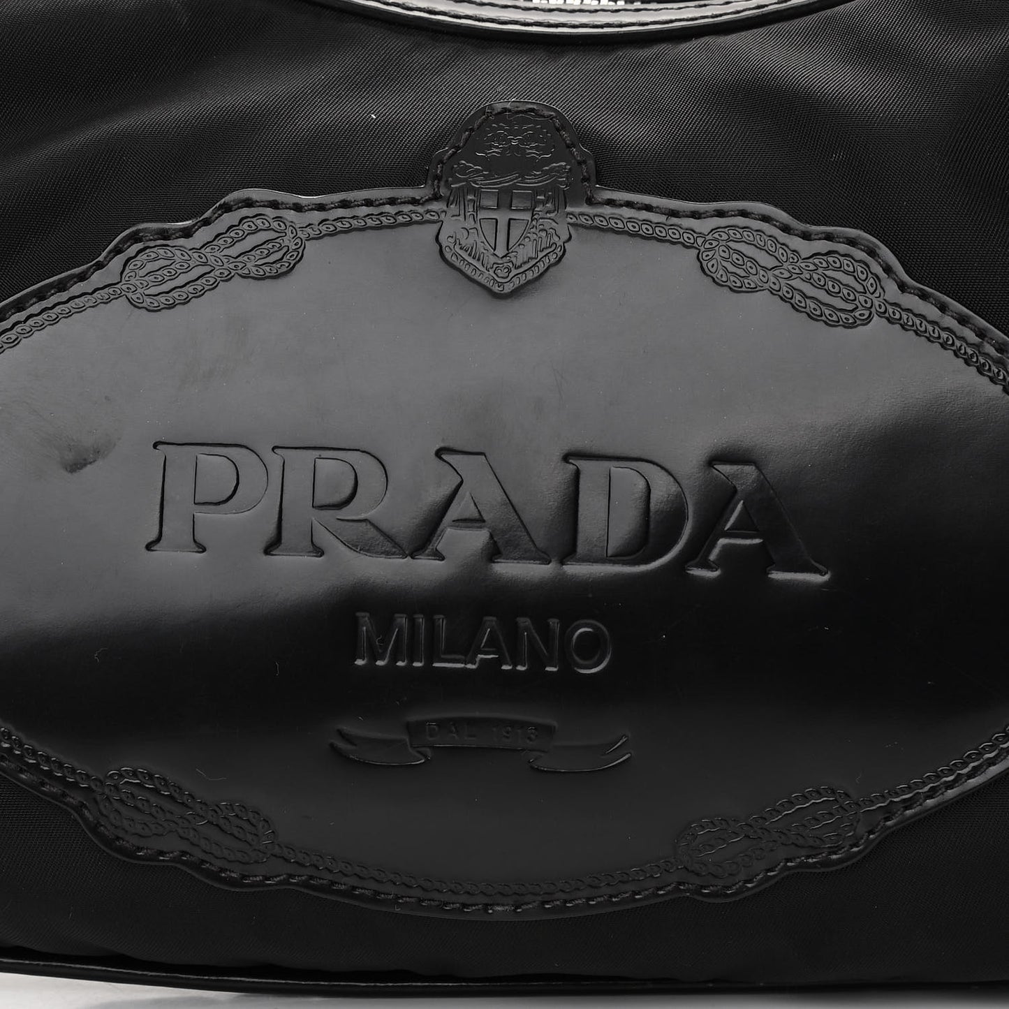 Tessuto Nylon Calfskin Logo Shoulder Bag Black