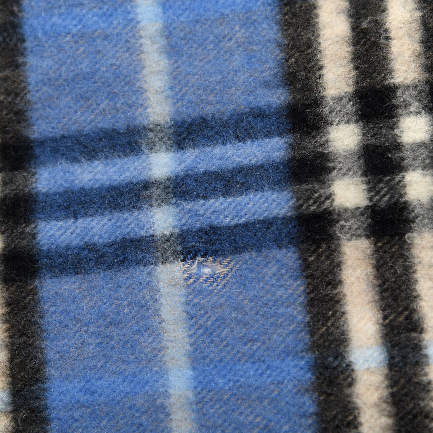 Cashmere Vintage Check Fringe Scarf Blue