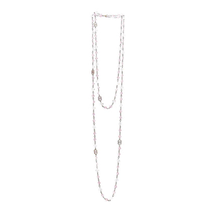 Chanel Beaded Crystal CC Long Necklace Gold Pink White 3 of 4