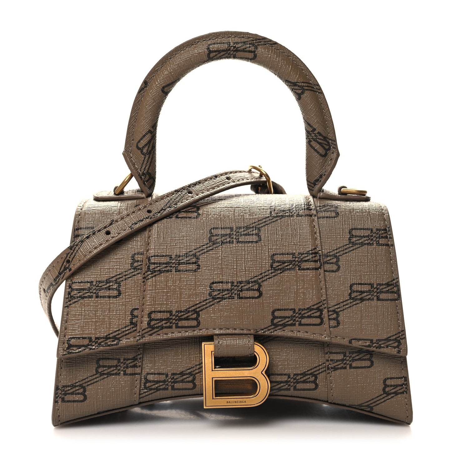 Coated Canvas BB Monogram Hourglass Top Handle Bag XS Beige Brown