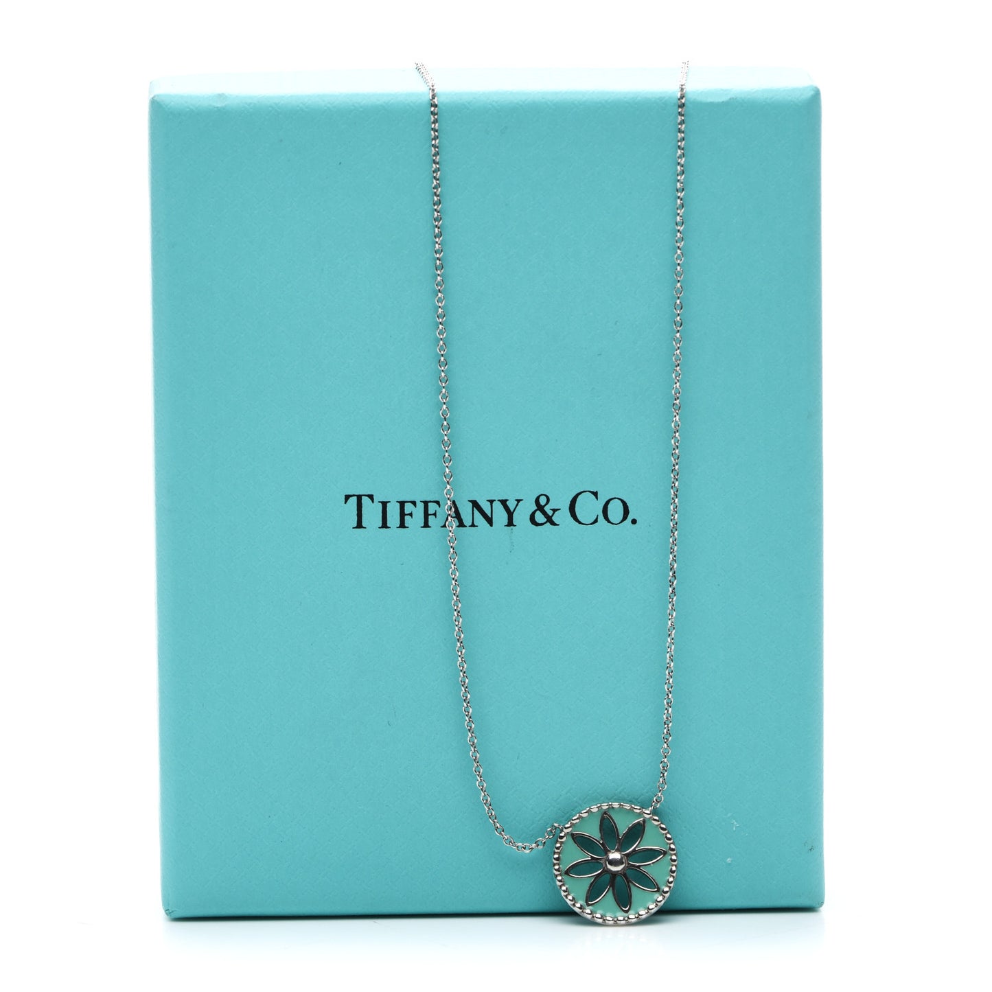 Sterling Silver Enamel Daisy Pendant Necklace Blue