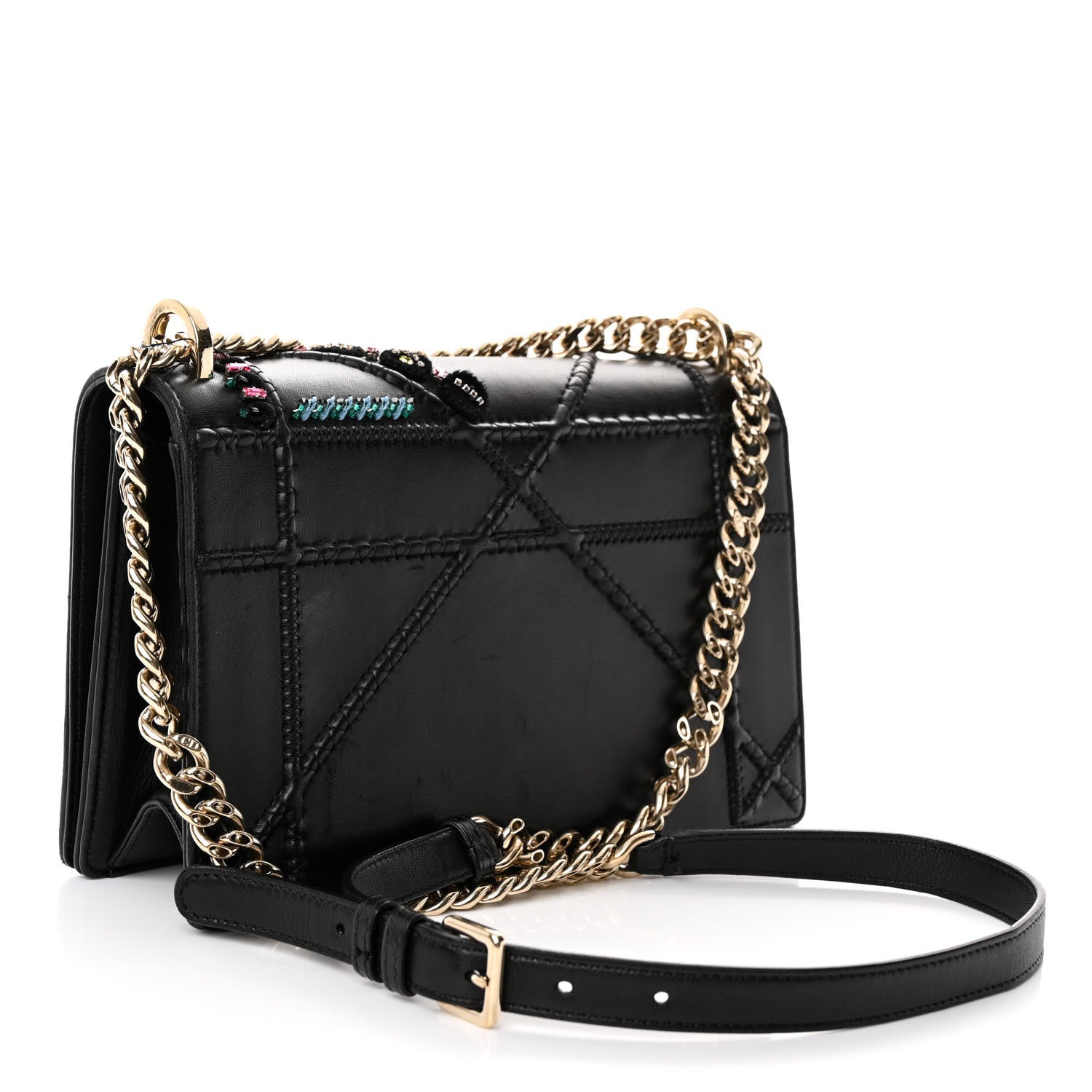 Christian Dior Calfskin Crystal Embroidered Medium Diorama Flap Bag Black 3 of 12