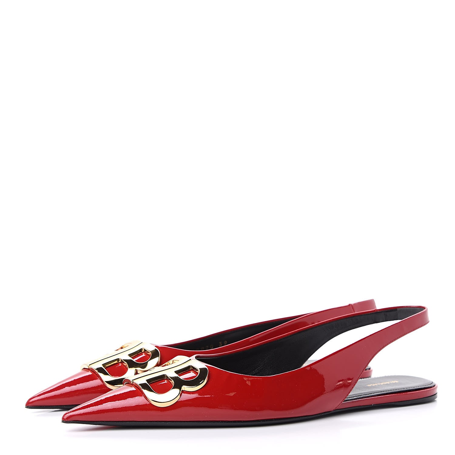 Balenciaga Patent BB Knife Pointy Toe Slingback Flats 39 Rouge Cardinal 2 of 10