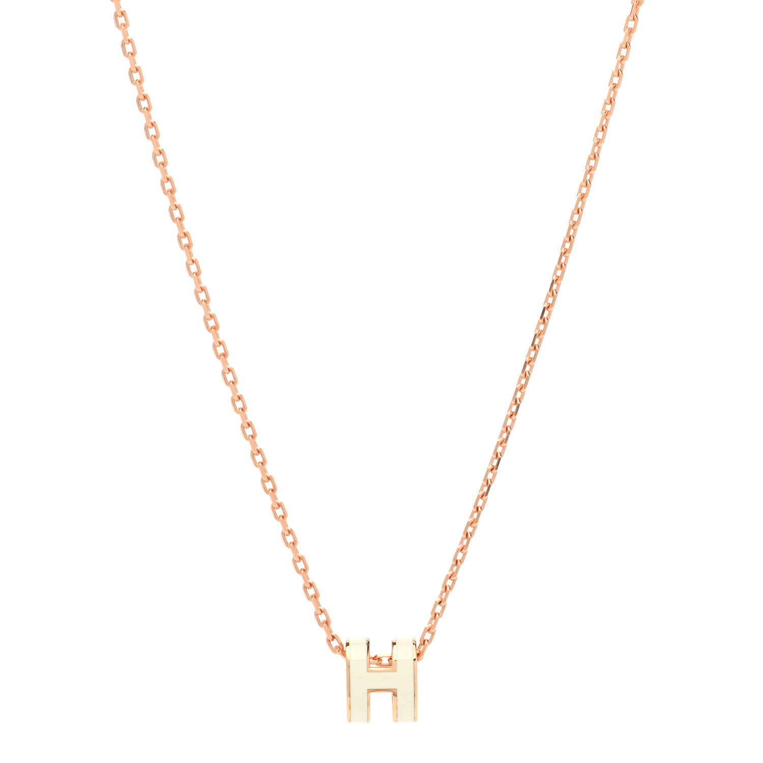 Hermes Lacquered Rose Gold Mini Pop H Pendant Necklace White 1 of 8