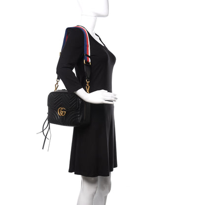 Gucci Calfskin Matelasse Sylvie Web Small GG Marmont Top Handle Shoulder Bag Black 2 of 11