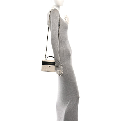 Chanel Boucle Calfskin Top Handle Slim Vanity Case With Chain Ecru Black 2 of 13