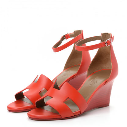 Hermes Calfskin Legend Wedge Sandals 36 Pavot 3 of 11