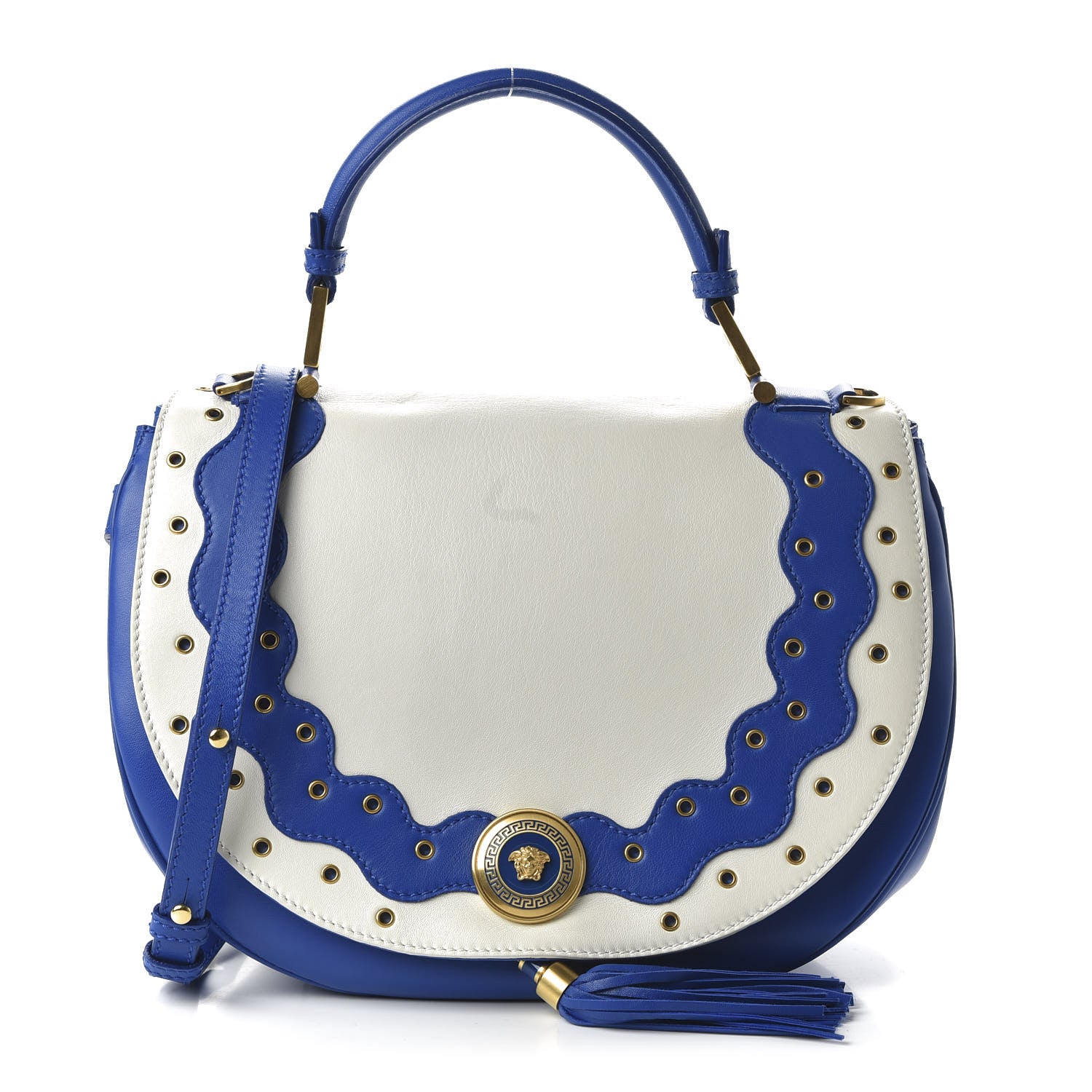 Versace Calfskin Vanitas Crossbody Bag Blue White 1 of 10