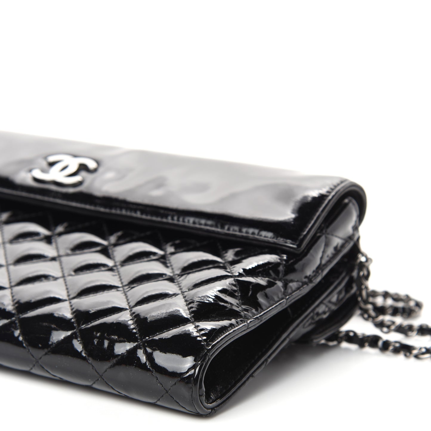 Patent Quilted Double Sided Crossbody Bag Black