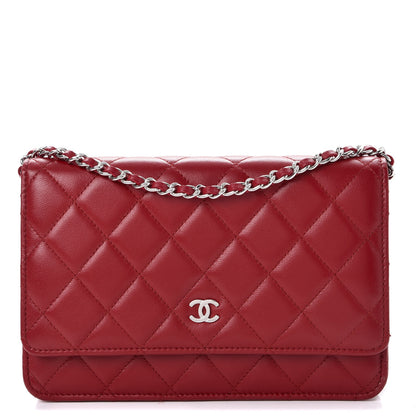 Chanel Lambskin Quilted Wallet On Chain WOC Red 1 of 8