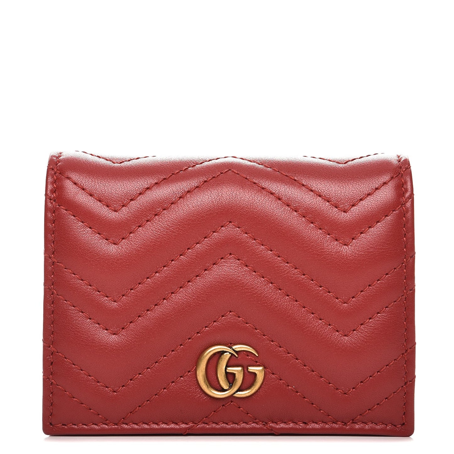 Calfskin Matelasse GG Marmont Card Case Wallet Hibiscus Red