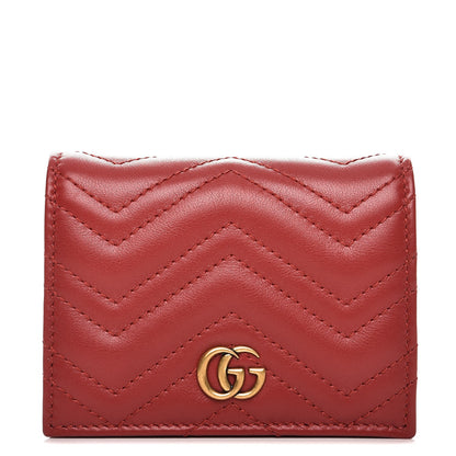 Gucci Calfskin Matelasse GG Marmont Card Case Wallet Hibiscus Red 1 of 8
