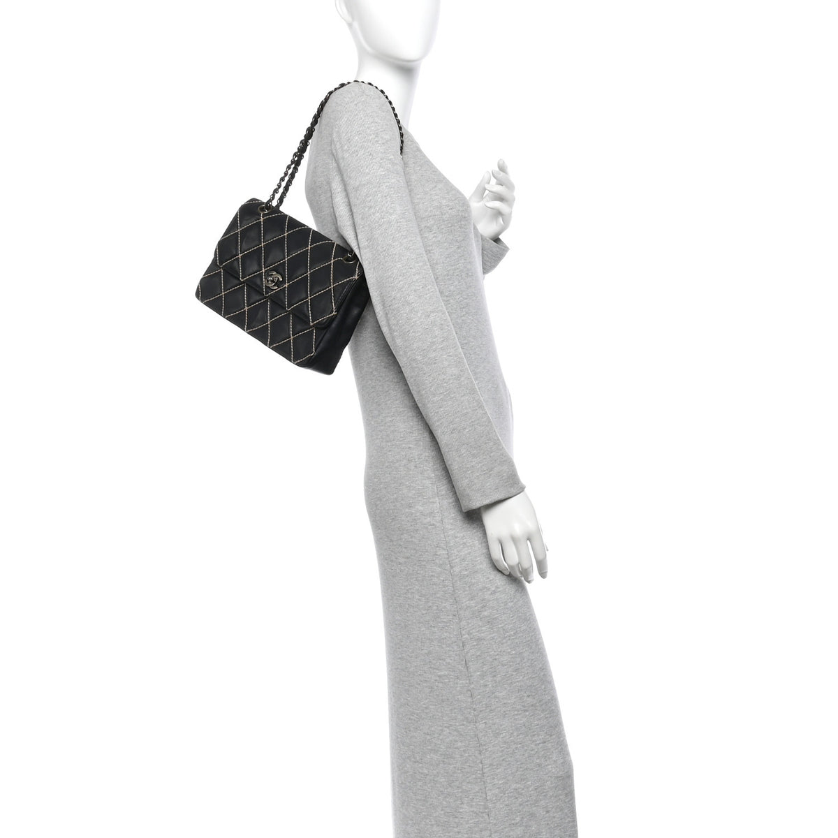 Chanel Calfskin Wild Stitch Jumbo Flap Black 2 of 12