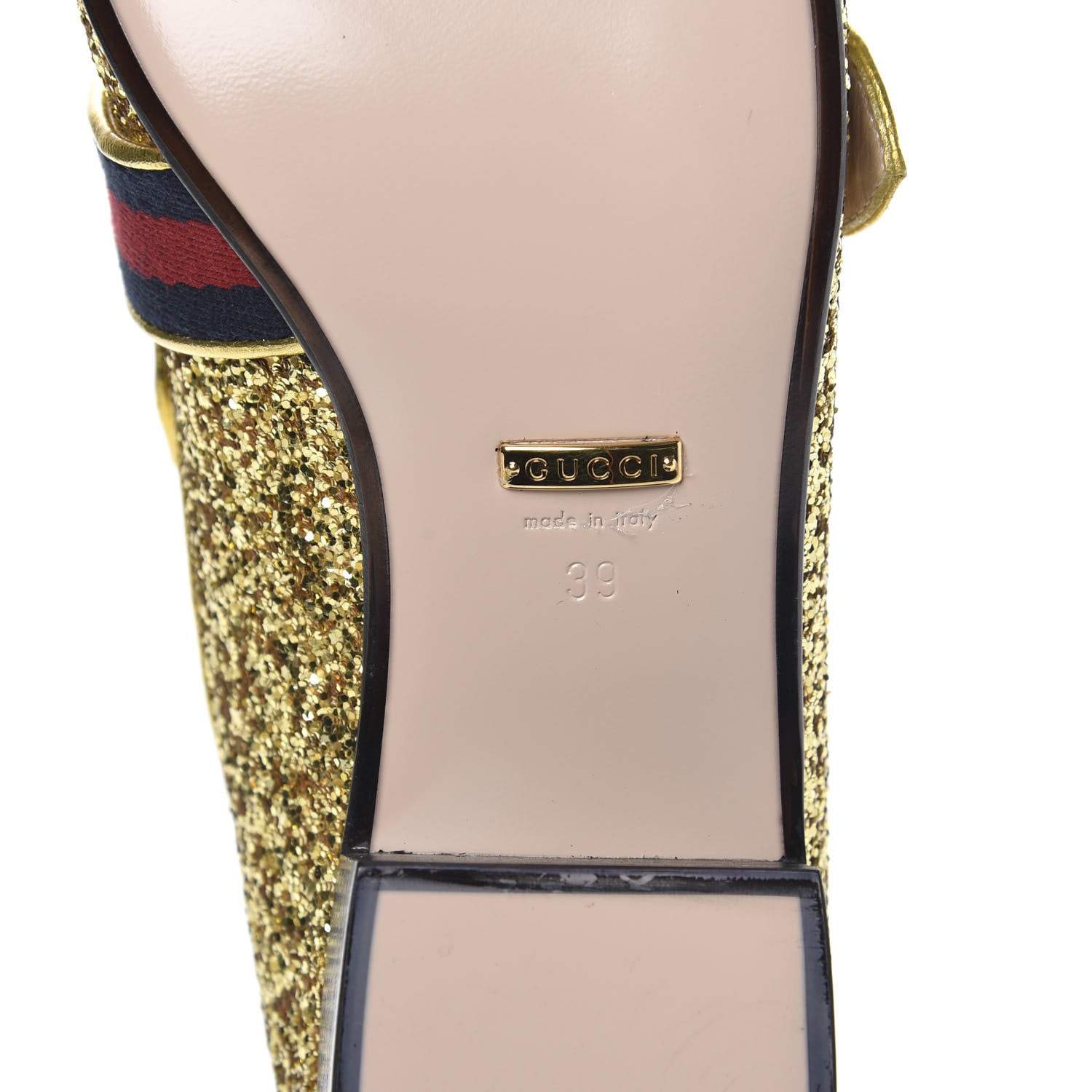 Gucci Glitter Web Peyton Loafers 39 Gold 7 of 9
