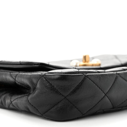 Chanel Glazed Calfskin Quilted Mini Pearl Side Flap Black 9 of 11