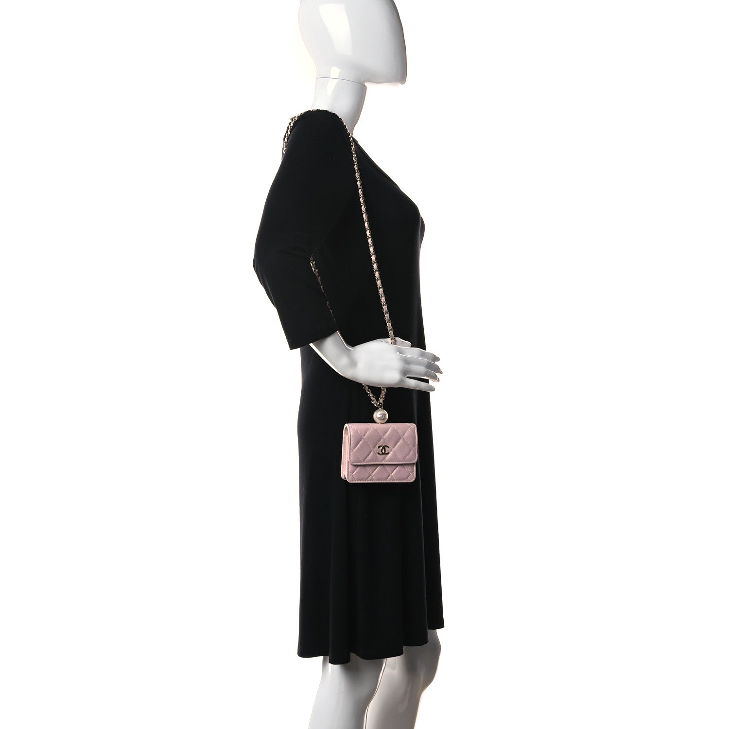 Chanel Iridescent Caviar Quilted Pearl On Top Coin Purse With Chain Light Pink 2 of 13