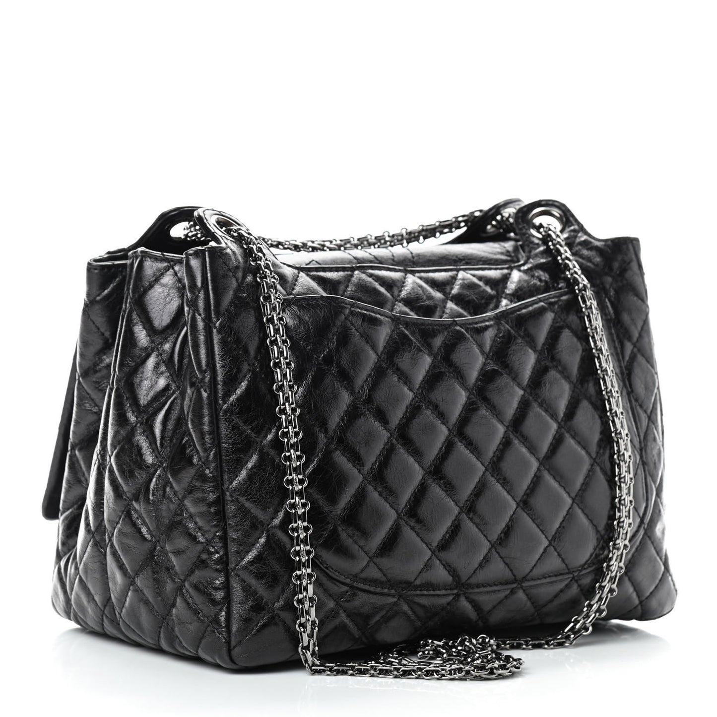 Metallic Aged Calfskin Quilted Reissue 2.55 Accordion Flap Black