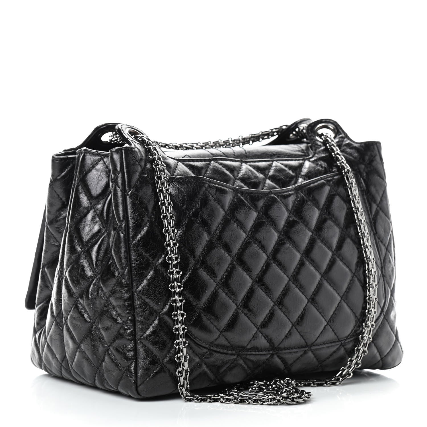 Chanel Metallic Aged Calfskin Quilted Reissue 2.55 Accordion Flap Black 3 of 9
