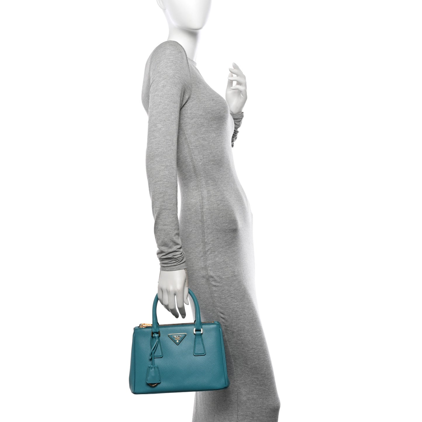 Saffiano Lux Mini Galleria Double Zip Tote Turchese
