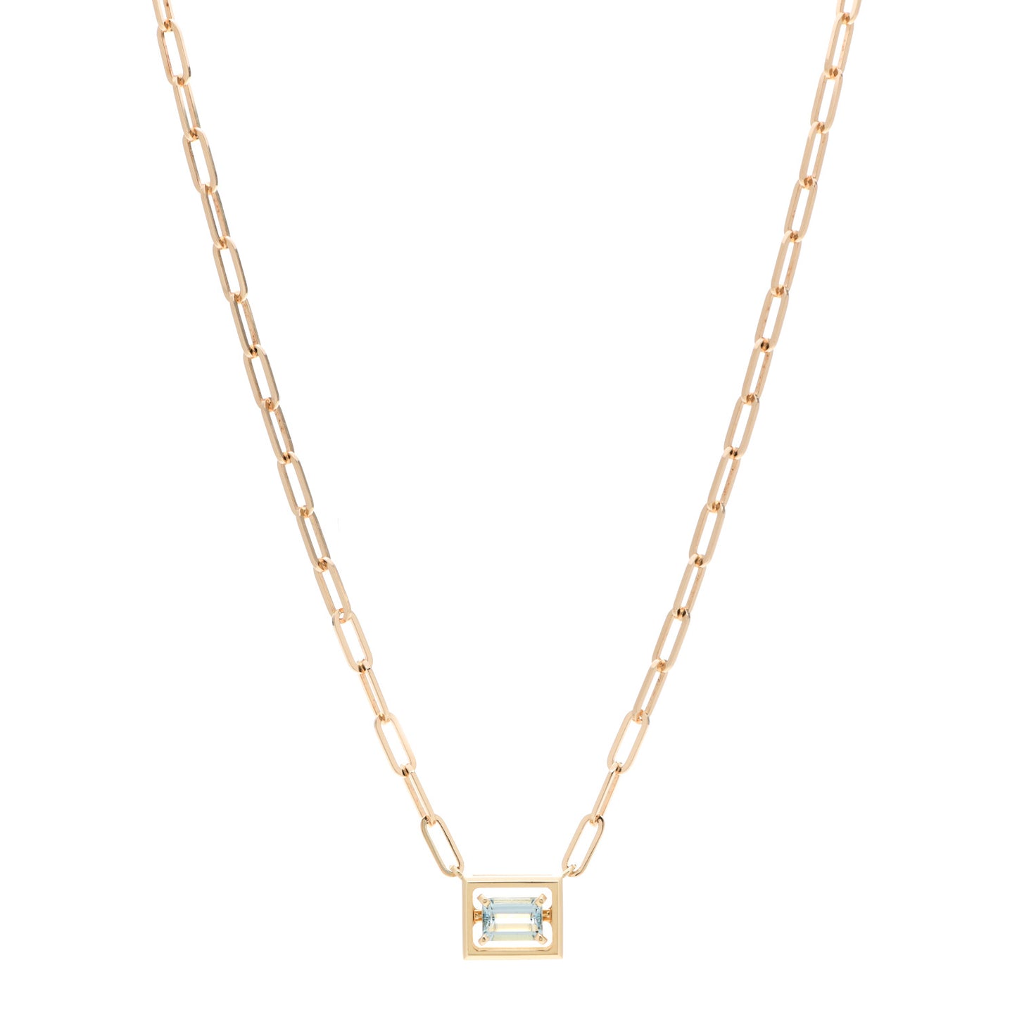 18K Yellow Gold Aquamarine Jewel Box Pendant Necklace